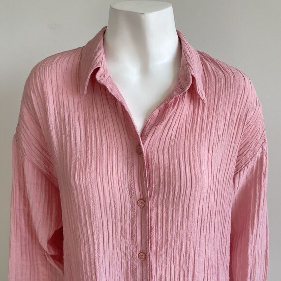 Zara Pink Coquette Button Down Shirt Twisted Cut Out Back Oversized Size Medium - Picture 3 of 12